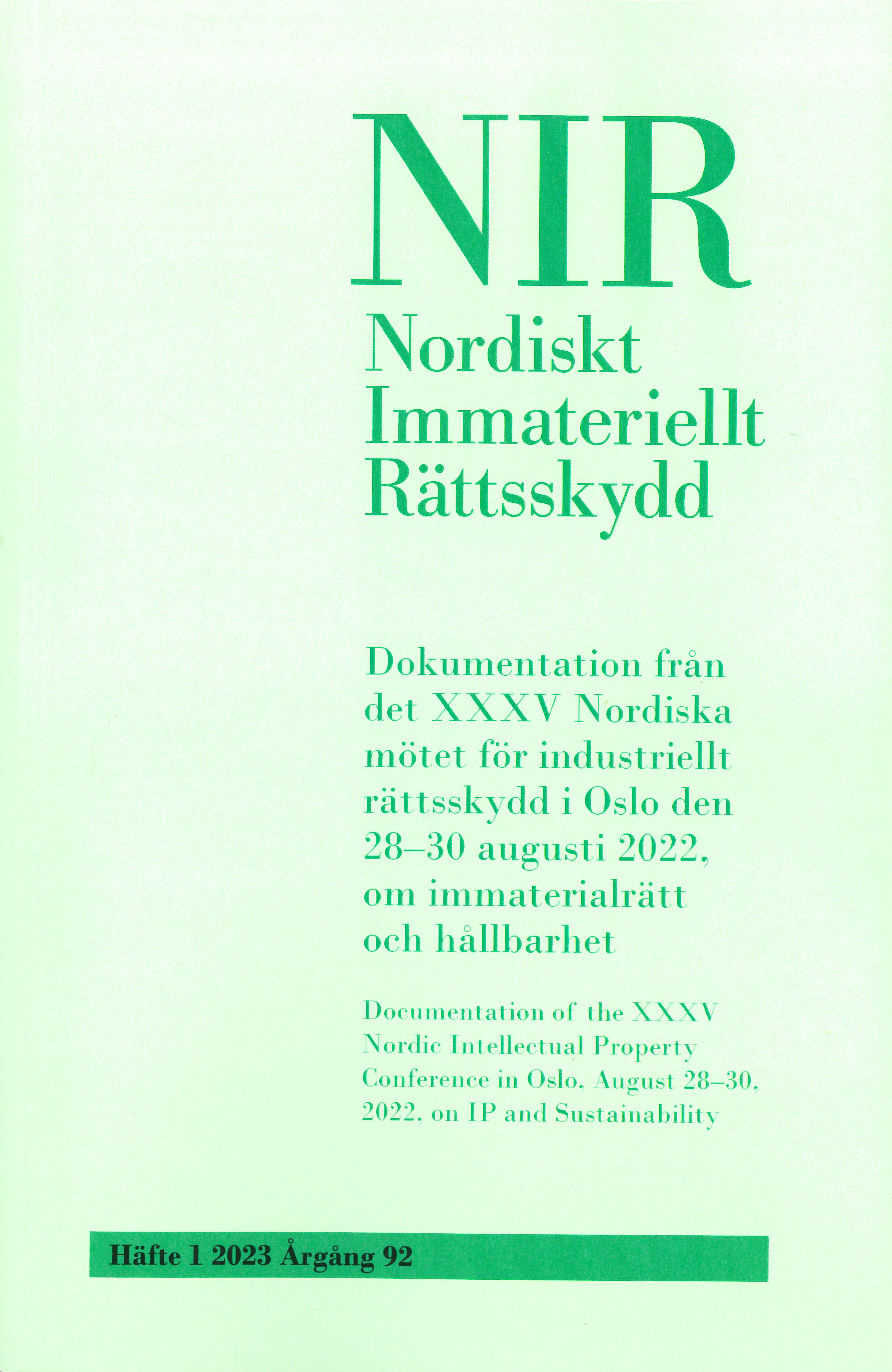 Nordiskt Immateriellt Rättsskydd nr 1 2023