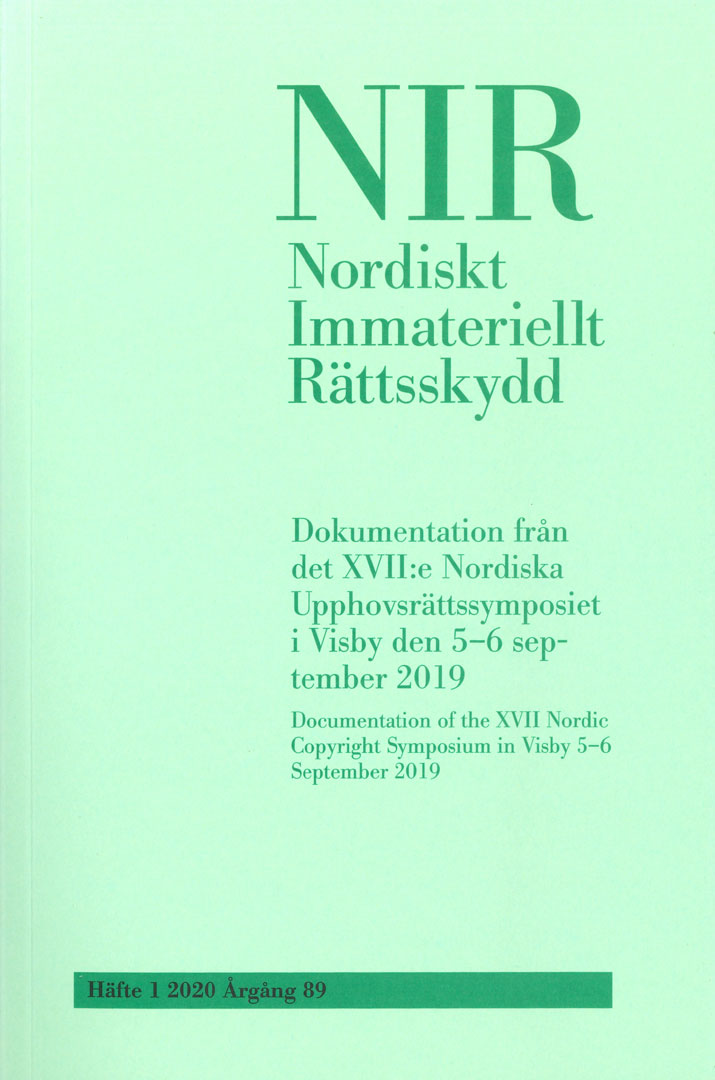Nordiskt Immateriellt Rättskydd nr 1 2020