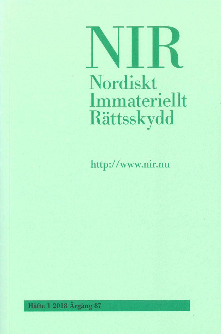 Nordiskt Immateriellt Rättskydd nr 1 2018