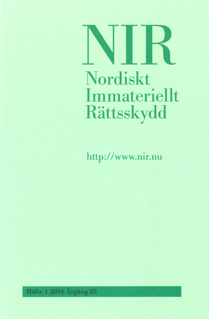 Nordiskt Immateriellt Rättskydd nr 1 2016