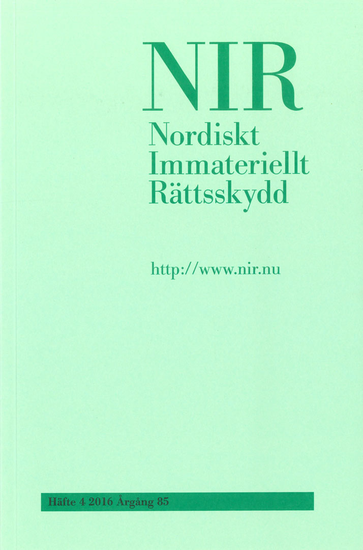 Nordiskt Immateriellt Rättskydd nr 4 2016