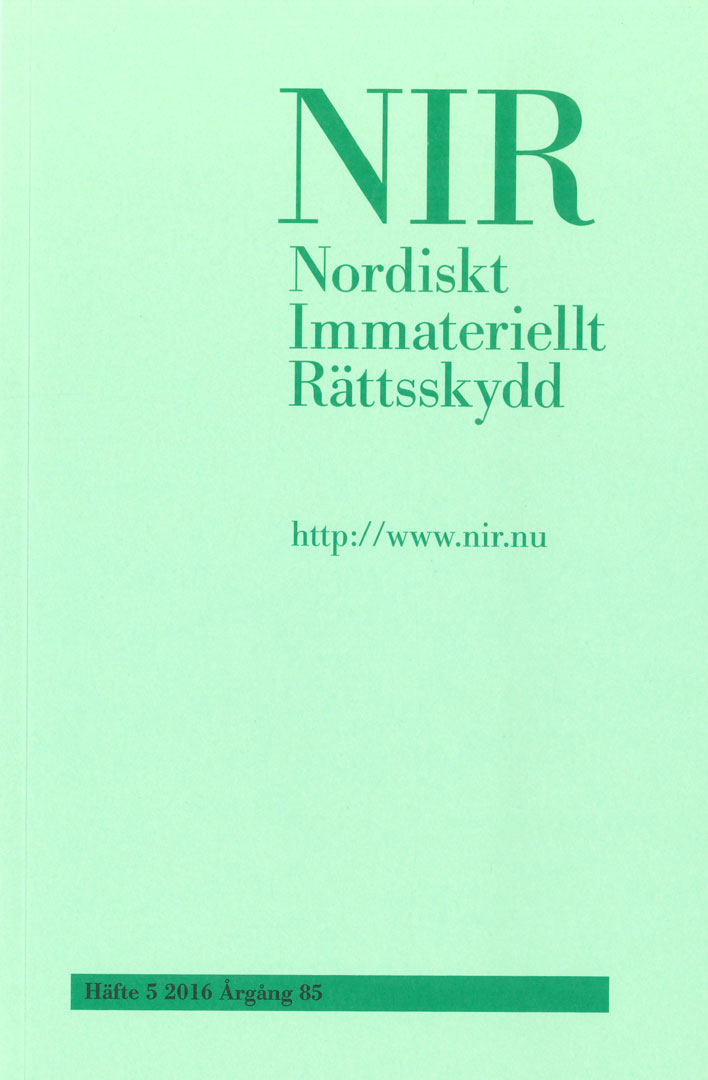 Nordiskt Immateriellt Rättskydd nr 5 2016