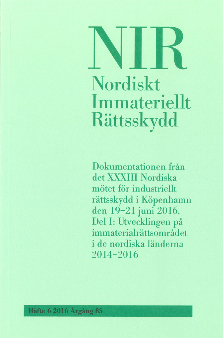 Nordiskt Immateriellt Rättskydd nr 6 2016