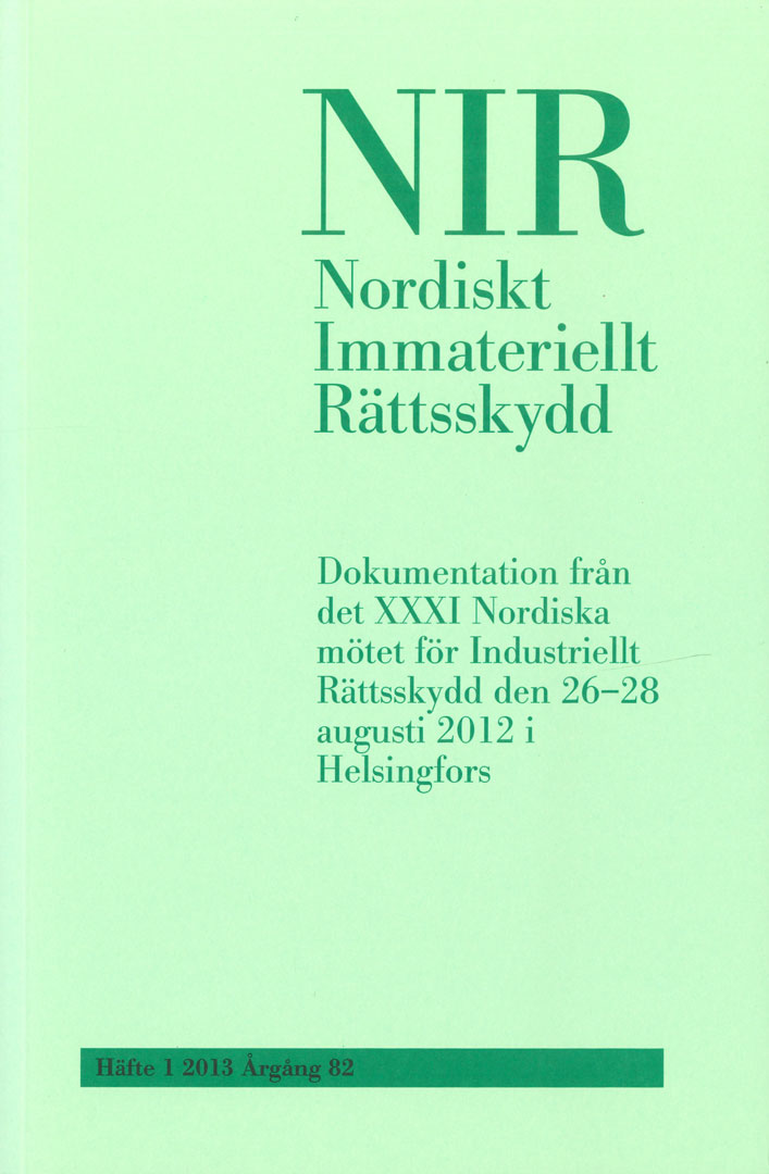 Nordiskt Immateriellt Rättskydd nr 1 2013